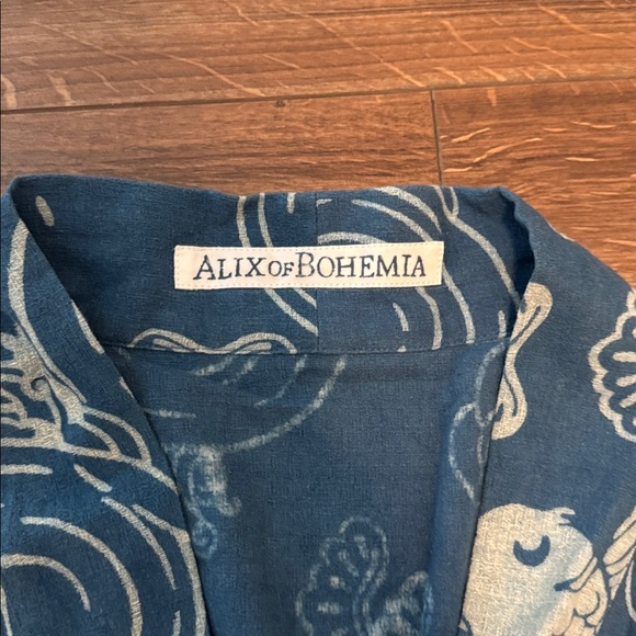 Alix of Bohemia First Wave Fish Kimono Long Belted Blue Cardigan Coat - Picture 2 of 4